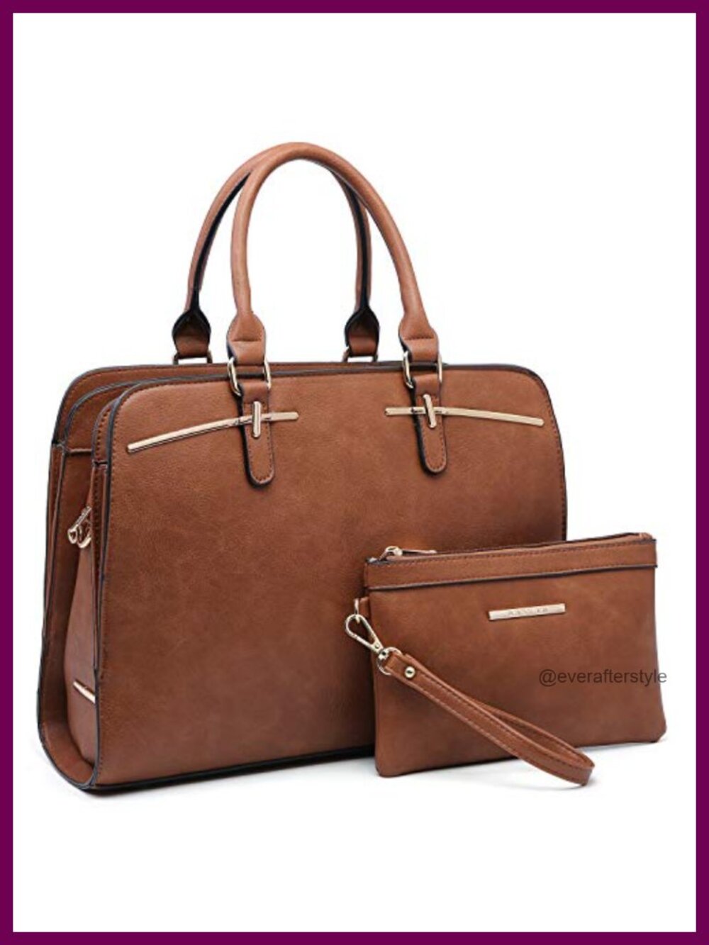 Faux Leather Satchel Handbag with Wallet Set, Large Tote Purse with 3